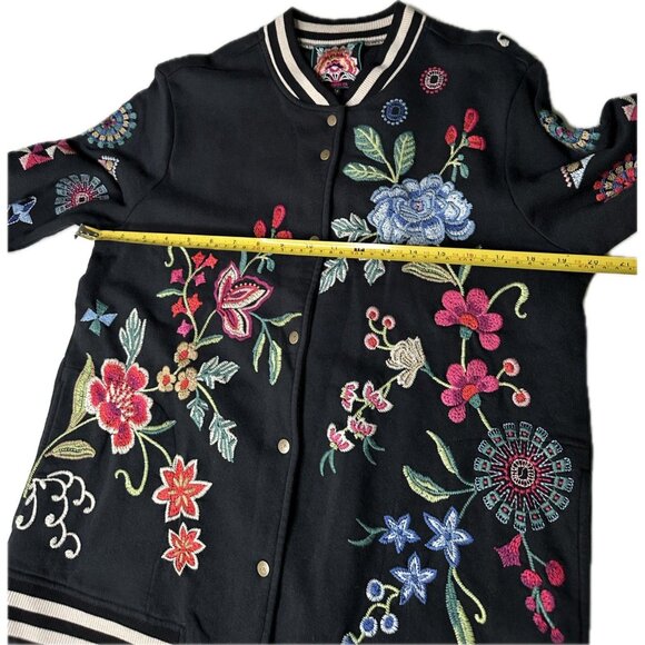 JOHNNY WAS Black French Terry Bomber Jacket Embroidered Boho Small Boho - Picture 6 of 10